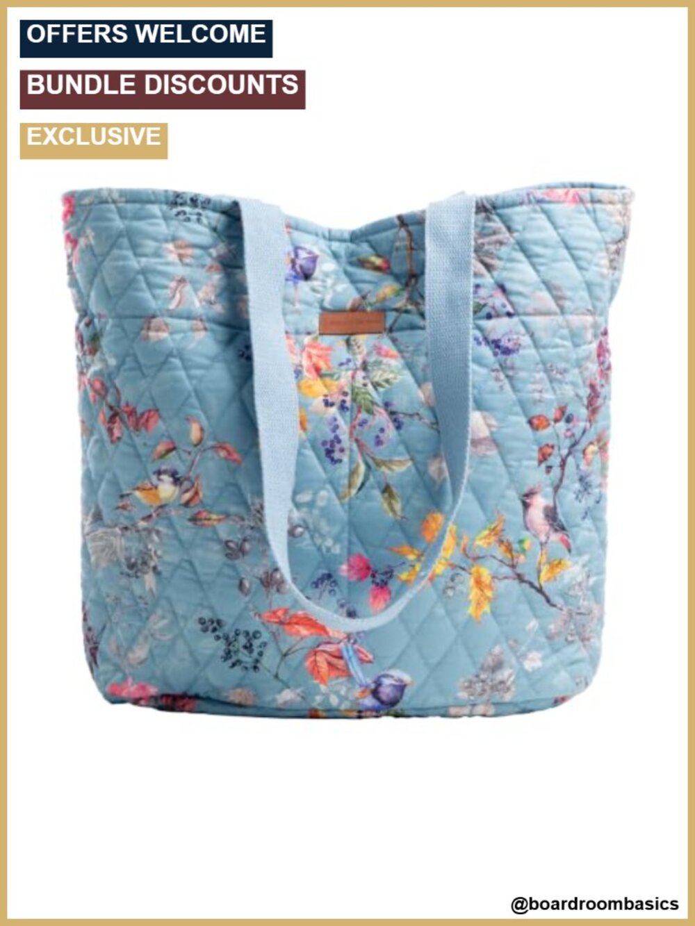 Cotton Quilted Tote Bag with Zipper Pockets